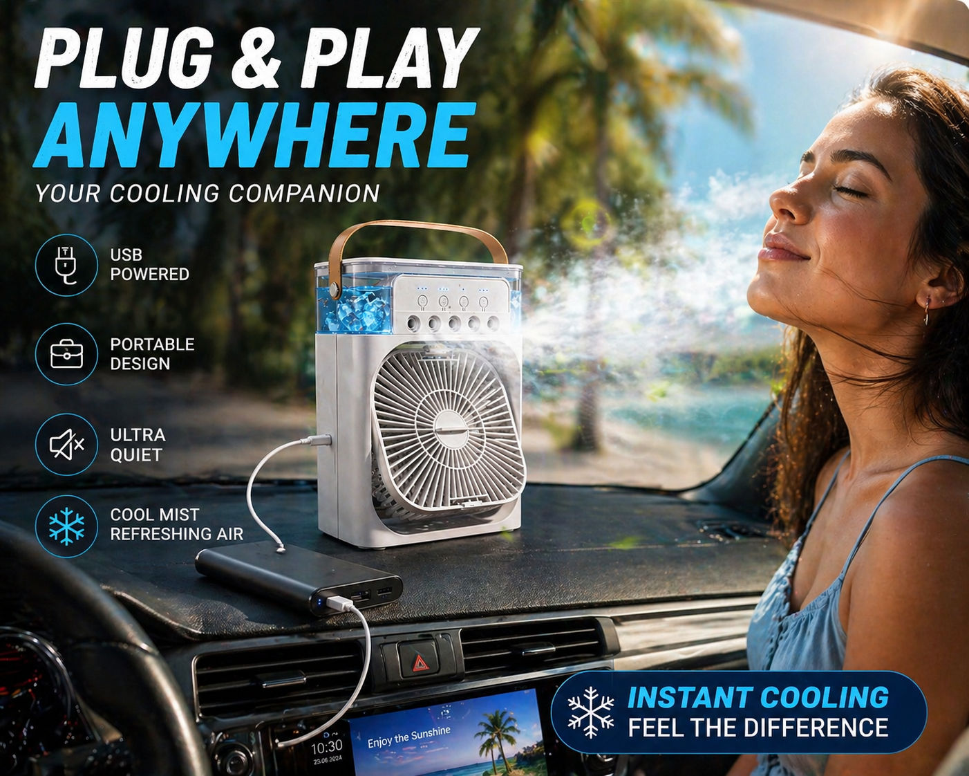 ChillMist Mini Cooler – 3-in-1 Portable Arctic Mist Fan with 7-Color LED Lights