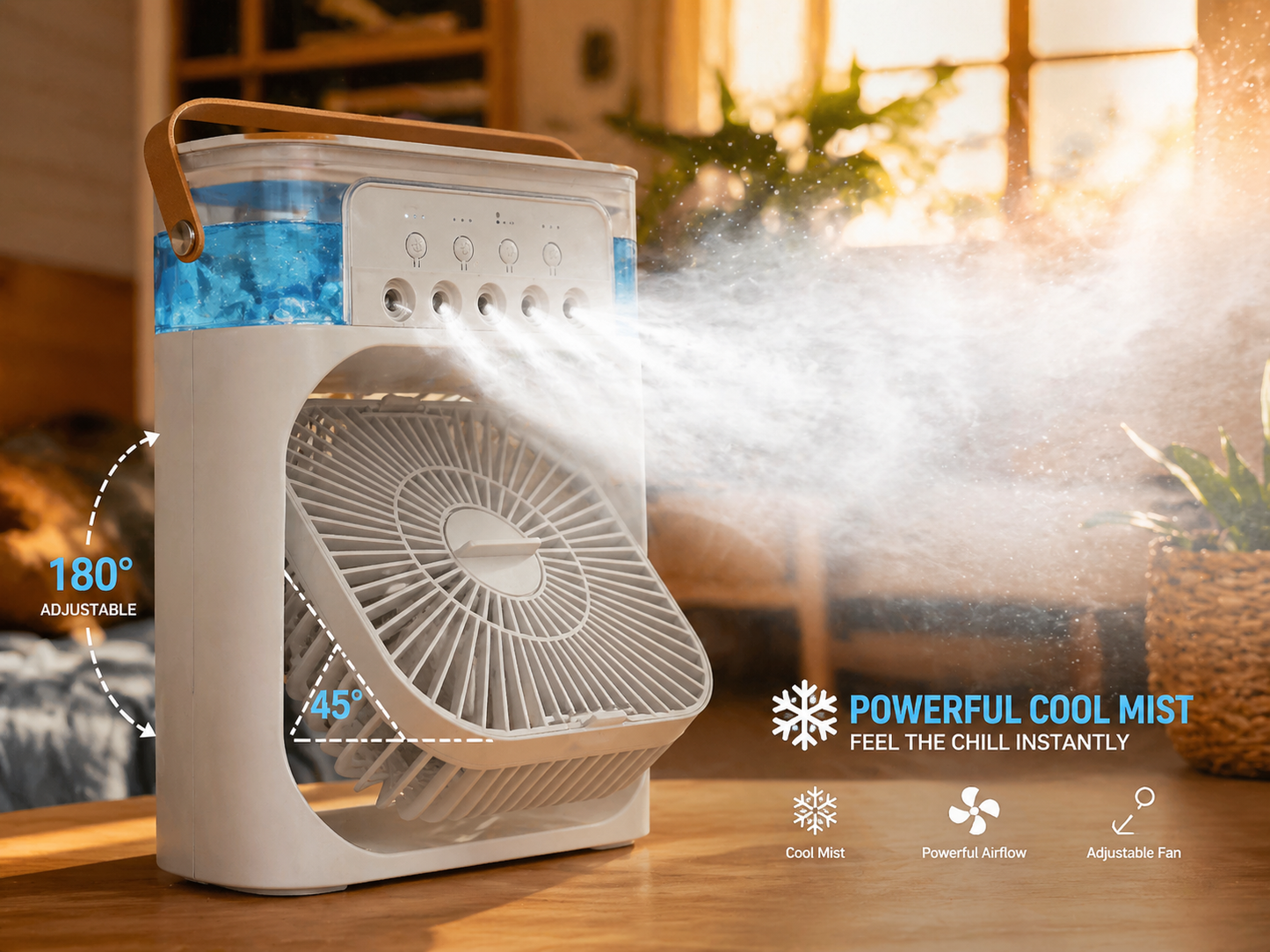 ChillMist Mini Cooler – 3-in-1 Portable Arctic Mist Fan with 7-Color LED Lights